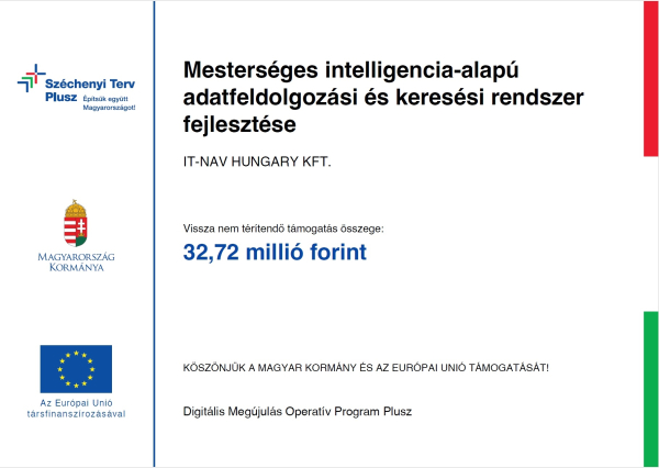 Sajtóközlemény - Innovatív mesterséges intelligencia-alapú adatfeldolgozási rendszer fejlesztése az IT-Nav Hungary Kft.-nél